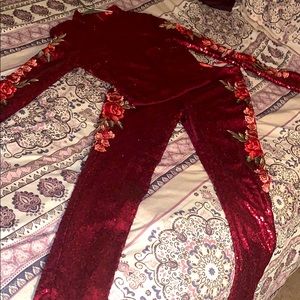 2 piece Burgundy sequence outfit
